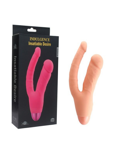 Телесный двойной вибратор INDULGENCE Rechargeable Insatiable Desire - 21 см.
