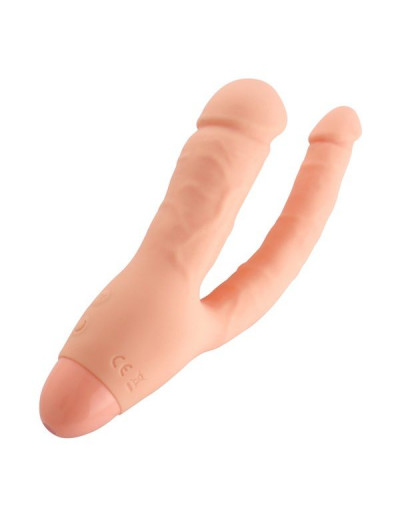 Телесный двойной вибратор INDULGENCE Rechargeable Insatiable Desire - 21 см.