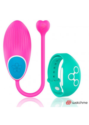 Розовое виброяйцо с зеленым пультом-часами Wearwatch Egg Wireless Watchme