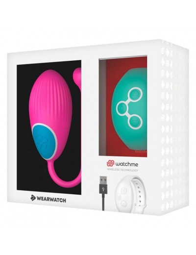 Розовое виброяйцо с зеленым пультом-часами Wearwatch Egg Wireless Watchme