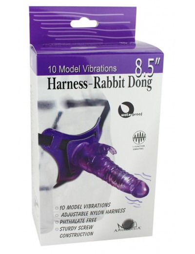 Розовый страпон 10 Mode Vibrations 8.5  Harness Rabbit Dong - 19 см.