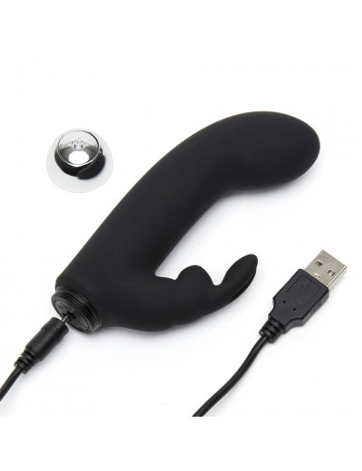 Черный вибратор с клиторальным отростком Greedy Girl Mini Rabbit Vibrator - 14 см.