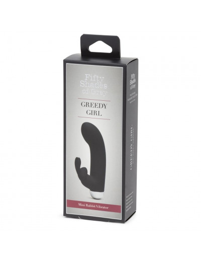 Черный вибратор с клиторальным отростком Greedy Girl Mini Rabbit Vibrator - 14 см.