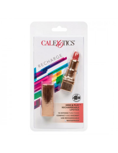 Золотистый вибратор-помада с красным мягким кончиком Hide   Play Rechargeable Lipstick