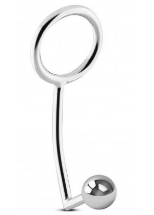Серебристое эрекционное кольцо с анальной пробкой Sinner Metal Cock Ring With Anal Plug Size L