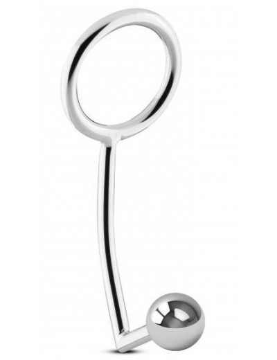 Серебристое эрекционное кольцо с анальной пробкой Sinner Metal Cock Ring With Anal Plug Size L