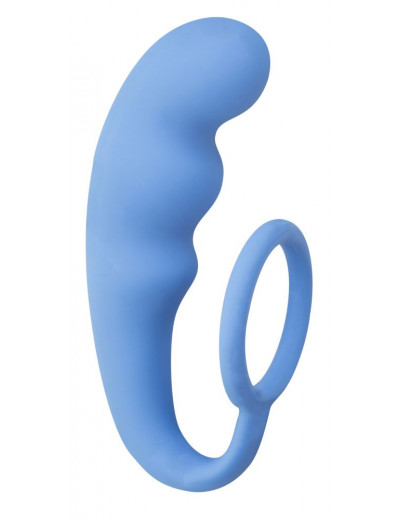 Голубое эрекционное кольцо с анальным стимулятором Mountain Range Anal Plug