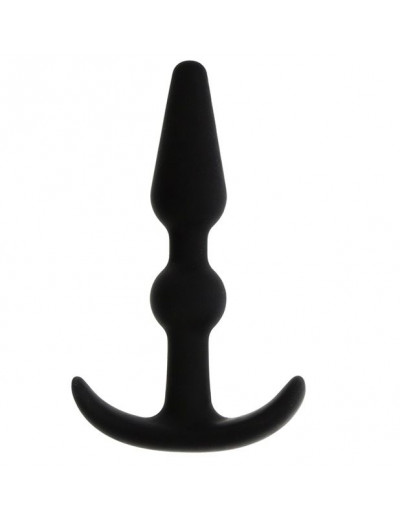 Чёрный массажер для анальной стимуляции T-SHAPE SILICONE BUTT PLUG BLACK - 8,9 см.