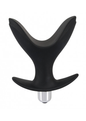 Чёрная анальная V-образная пробка Black Velvets Vibrating Anchor Plug с вибрацией - 10,3 см.