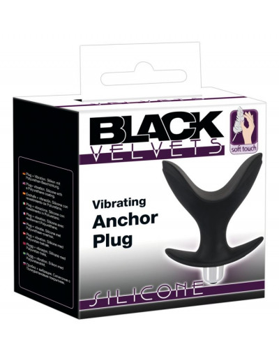 Чёрная анальная V-образная пробка Black Velvets Vibrating Anchor Plug с вибрацией - 10,3 см.