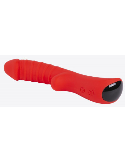 Красный вибромассажёр с рёбрышками Ribbed - 18 см.