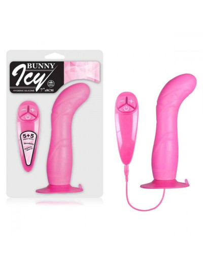 Розовый вибратор для G-точки BUNNY ICY - 18 см.