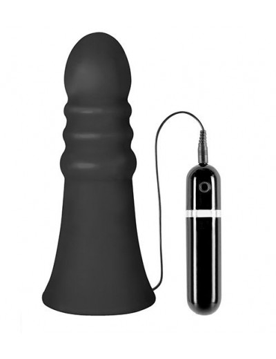 Большой чёрный анальный вибратор MENZSTUFF VIBRATING BUTTCRASHER RIBBED - 20 см.