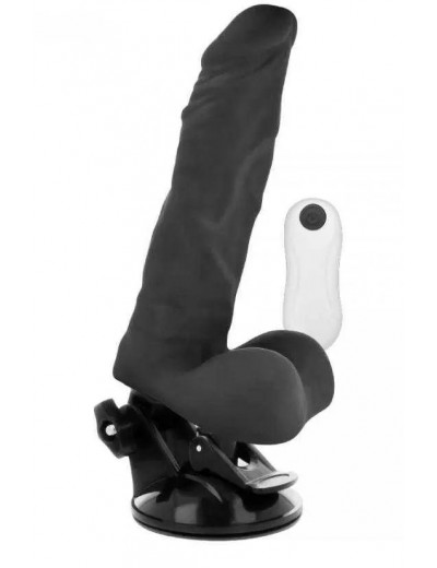 Черный вибратор на мощной присоске Basecock Realistic Vibrator Remote Control - 21 см.