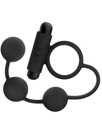 Черная анальная цепочка с эрекционным виброкольцом Silicone Anal Beads with Vibrating C-Ring