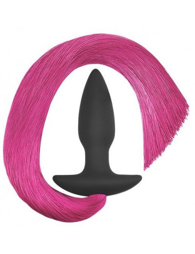 Черная анальная пробка с розовым хвостом Silicone Anal Plug with Pony Tail