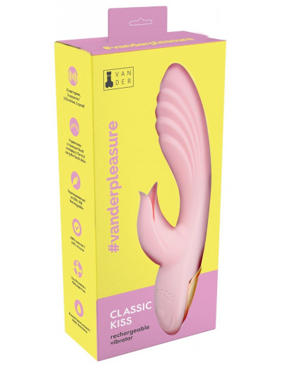 Нежно-розовый вибромассажёр-кролик Classic Kiss - 24 см.