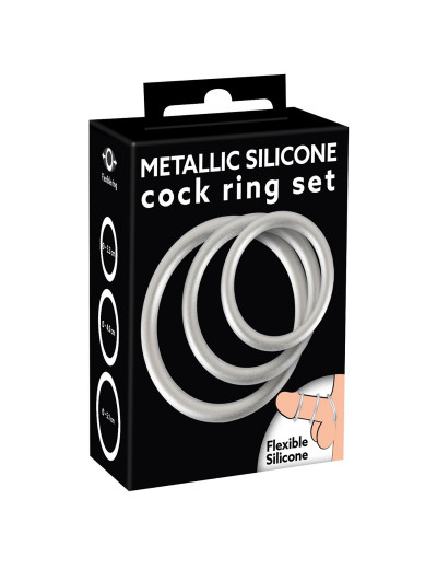 Набор из 3 эрекционных колец под металл Metallic Silicone Cock Ring Set