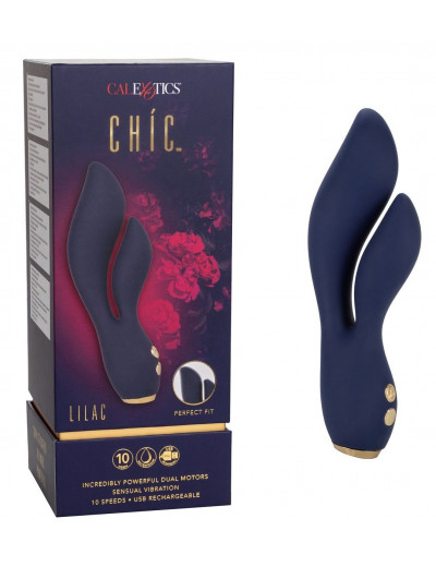 Синий вибромассажер-кролик Chi­c Lilac - 17,75 см.