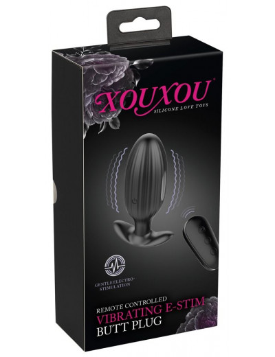 Черная анальная втулка с вибрацией и электростимуляцией Vibrating E-Stim Butt Plug - 9,2 см.