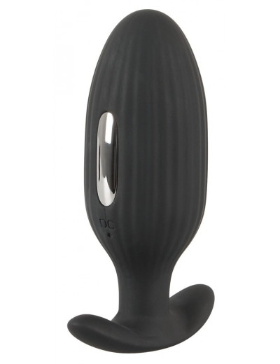 Черная анальная втулка с вибрацией и электростимуляцией Vibrating E-Stim Butt Plug - 9,2 см.