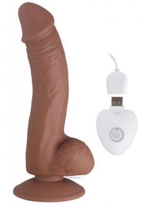 Коричневый вибратор SEDUCER 20 Function Veined Dong - 20 см.