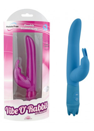 Голубой вибростимулятор 10 Function Vibe-O rabbit - 21 см.
