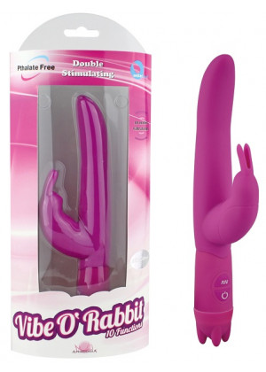 Пурпурный вибростимулятор 10 Function Vibe-O rabbit - 21 см.
