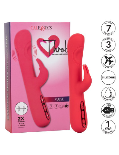 Розовый вибромассажер-кролик Throb Pulse - 21,5 см.