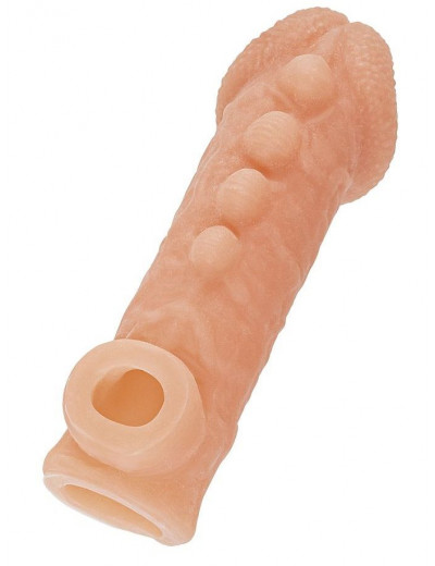 Телесная закрытая насадка с шишечками Cock Sleeve 008 Size S - 13,8 см.
