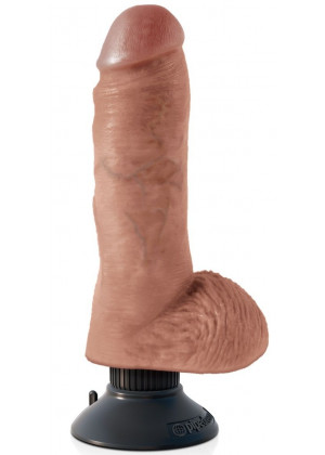 Кофейный вибромассажер со съёмной присоской 8  Vibrating Cock with Balls - 20,3 см.
