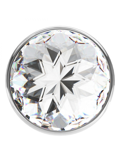 Большая серебристая анальная пробка Diamond Clear Sparkle Large с прозрачным кристаллом - 8 см.
