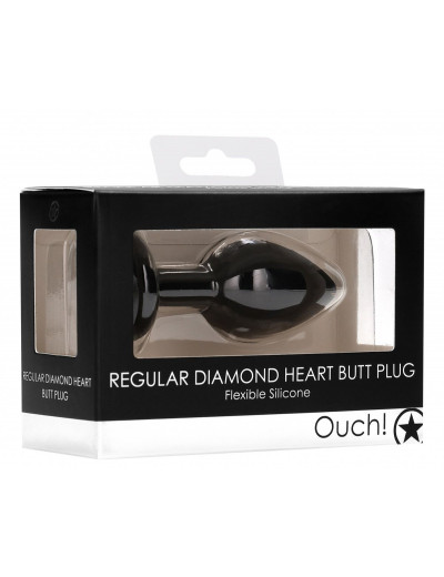 Черная анальная пробка с прозрачным стразом Diamond Heart Butt Plug - 7,3 см.