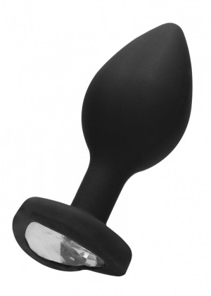 Черная анальная пробка с прозрачным стразом Diamond Heart Butt Plug - 7,3 см.