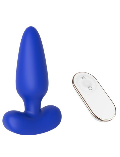 Синяя анальная пробка с пультом ДУ Remote Anal Plug - 12 см.