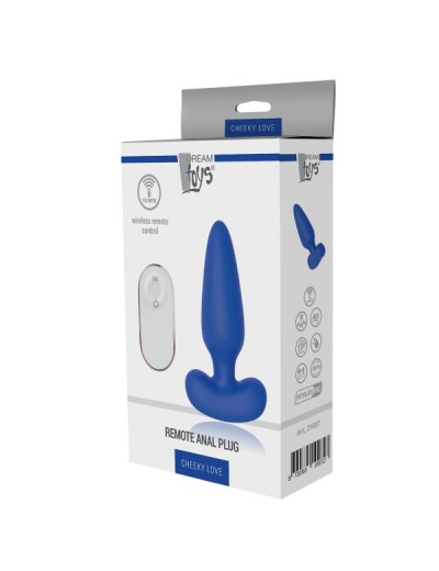 Синяя анальная пробка с пультом ДУ Remote Anal Plug - 12 см.