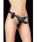 Чёрный страпон с вибрацией Vibrating Pleasure Strap-On - 14,5 см.
