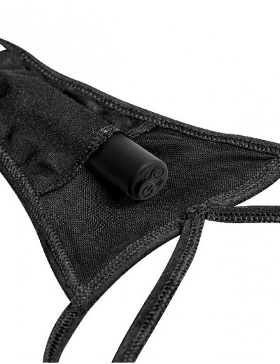 Черные трусики Remote Lace Peek-a-Boo S-M-L с вибрацией и анальным стимулятором