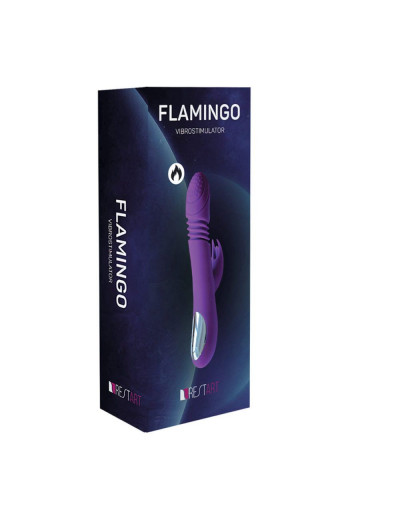Фиолетовый вибромассажер Flamingo с ротацией и нагревом - 23,5 см.