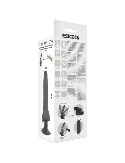Черный вибромассажер на мощной присоске Basecock Realistic Vibrator - 20 см.