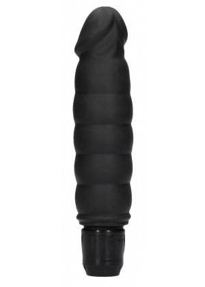 Черный вибромассажер Ribbed Multispeed Vibrator - 17 см.