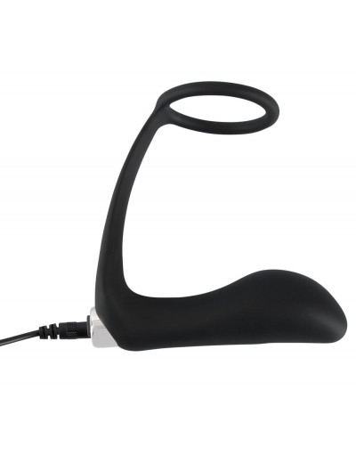 Черное эрекционное кольцо с анальной вибропробкой Vibrating Ring   Plug