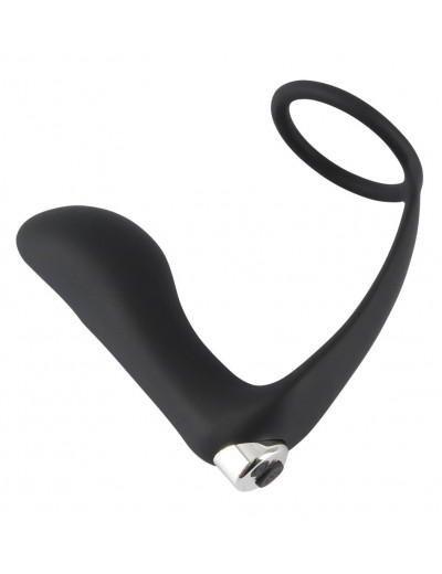 Черное эрекционное кольцо с анальной вибропробкой Vibrating Ring   Plug