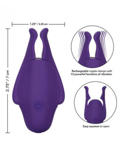 Фиолетовые виброзажимы для сосков Nipple Play Rechargeable Nipplettes