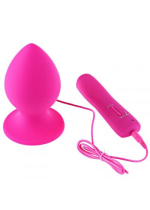 Розовый виброплаг с выносным пультом Anal Plug L - 9 см.