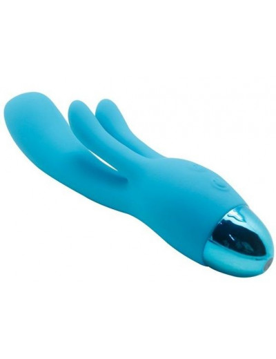 Голубой вибратор INDULGENCE Rechargeable Frolic Bunny - 18,7 см.
