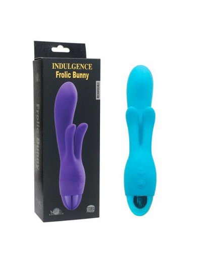 Голубой вибратор INDULGENCE Rechargeable Frolic Bunny - 18,7 см.