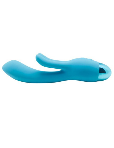 Голубой вибратор INDULGENCE Rechargeable Frolic Bunny - 18,7 см.