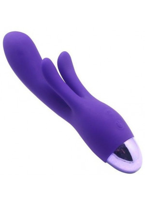 Фиолетовый вибратор INDULGENCE Rechargeable Frolic Bunny - 18,7 см.