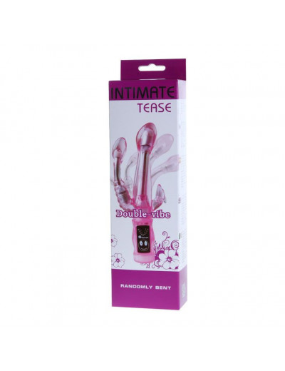 Розовый вибратор с анальным и клиторальным отростками Intimate Tease - 22 см.